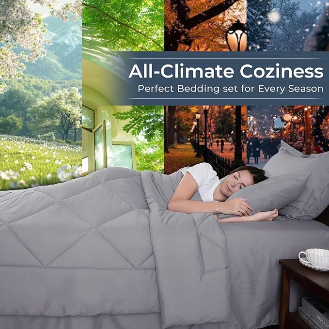 HEVUMYI Oversized Queen Comforter Set Light Grey - Image 3