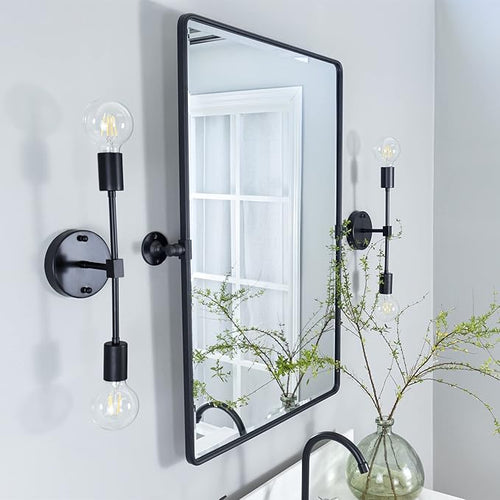 20 x 24 ‘’ Farmhouse Black Metal Framed Pivot Rectangle Bathroom Mirror Rounded - Image 2