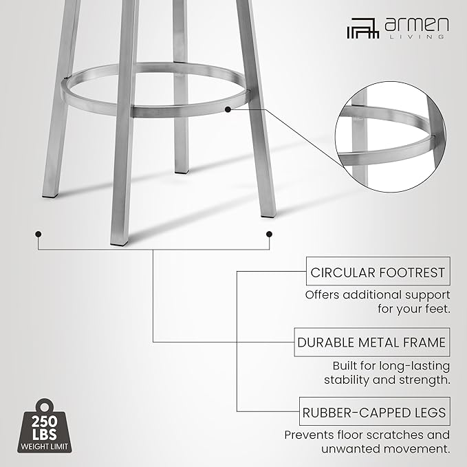 Armen Living Lorin Modern 30" Seat Height White Faux Leather and Brushed - Image 12