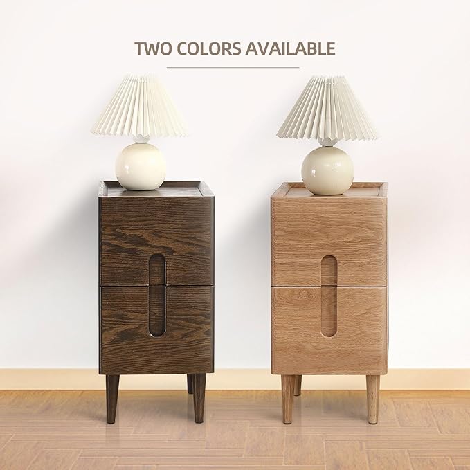 Solid Wood Bedside Table Nightstands, Slim Narrow Oak Real Wooden Mid-Century - Image 6