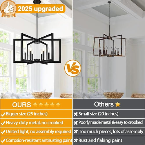 25" Modern Black Chandelier for Dining Room, Geometric Black Dining Room Light - Image 2