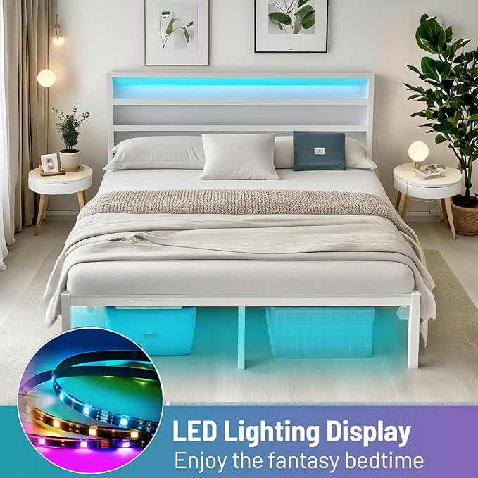 Queen Bed Frame with Headboard, Heavy Duty Steel Slats Support-LED Bed Frame - Image 6
