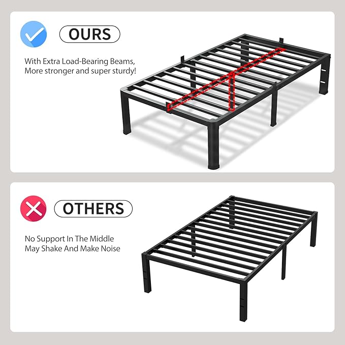 14 Inch Twin XL Bed Frame, 3500Lbs Heavy Duty Metal Platform - Image 4