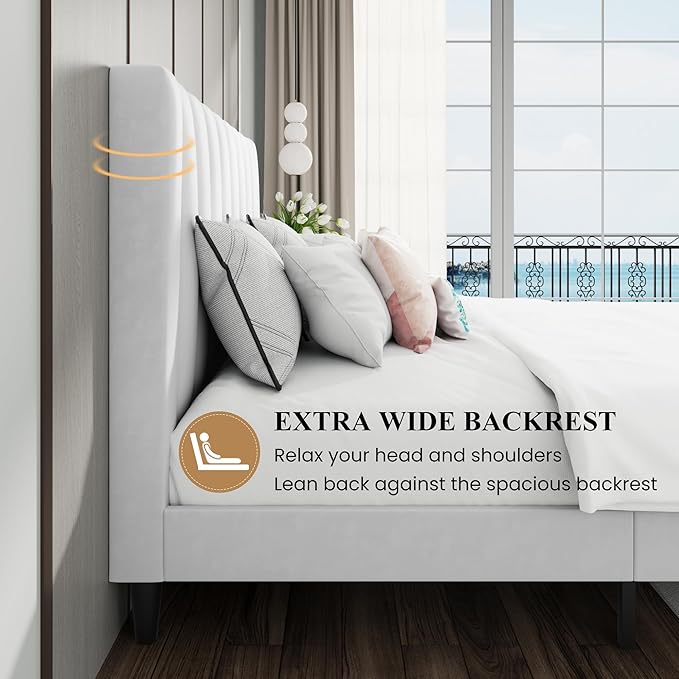 SHA CERLIN King Bed Frame/Velvet Upholstered Platform Bed Frame - Image 5