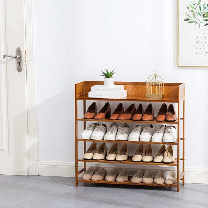 Bamboo Shoe Rack Organizer, 5 Tier Shoe Shelf Storage Organizer, - Image 2