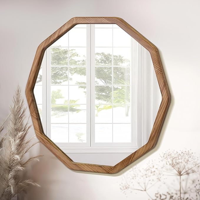 ULIKE Wood Mirror for Wall, 24 Inch Rustic Farmhouse Mirror - Image 2