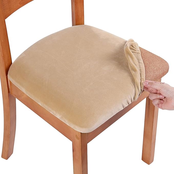 Smiry Velvet Seat Covers for Dining Room Chair Set of 6, Stretch Fit Removable by Smiry
