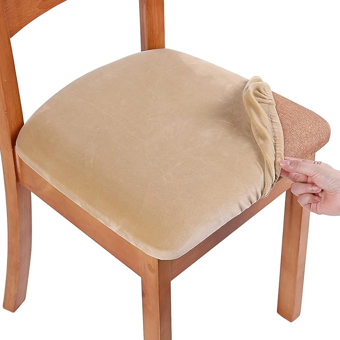 Smiry Velvet Seat Covers for Dining Room Chair Set of 4, Stretch Fit Removable by Smiry