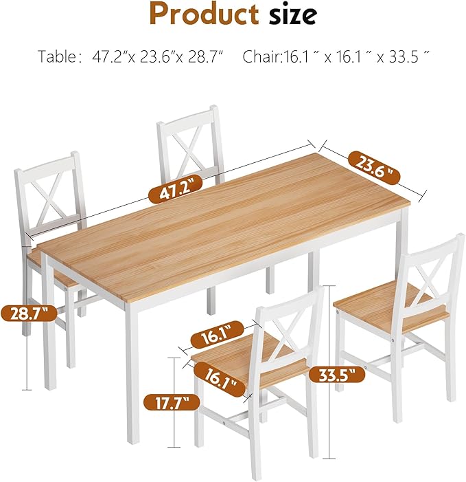 SogesPower Dining Table Set for 4, 5-Piece Wood Kitchen Dining Table Set - Image 5