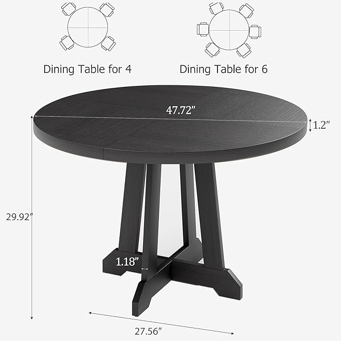Round Dining Table for 4, 47 Inch Wooden Circle Dinner Table - Image 2