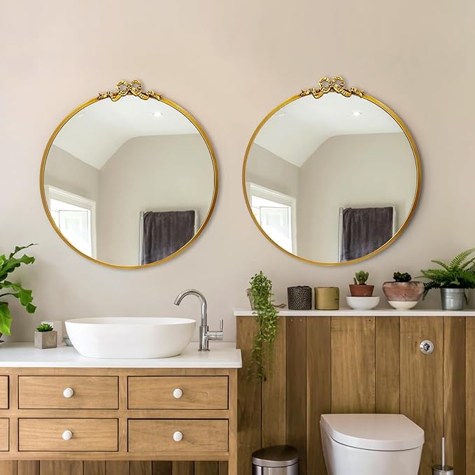 Vintage Gold Round Mirror Decorative Bathroom Vanity Mirrors 27.5inch Antique - Image 5