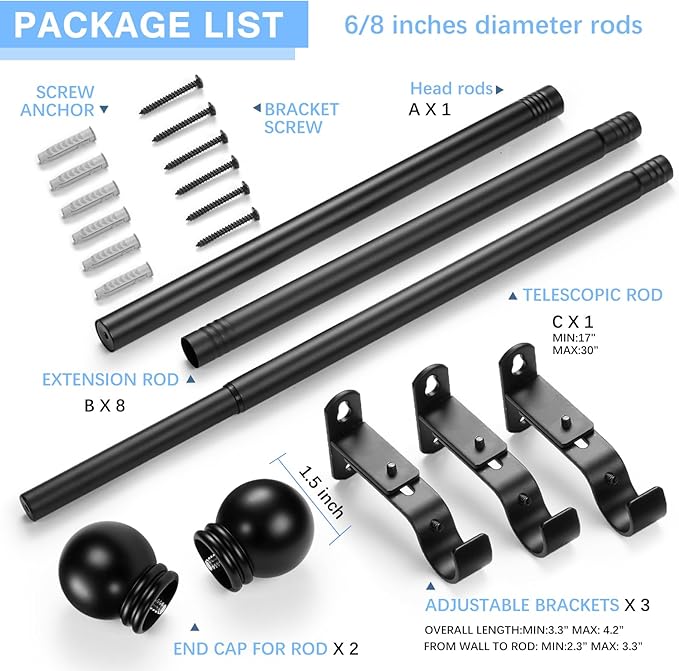 Curtain Rods for Windows 16 to 150 Inches, Curtain Rod Max Adjustable Length of - Image 3
