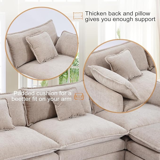 Furniliving 112‘’ L-Shaped Sofa, Luxury Chenille Modular Sectional Couches - Image 4