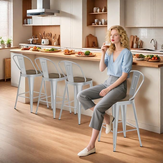 26” Swivel Bar Stools Set of 4, Counter Height Bar Stools Wooden Seat, Metal - Image 8
