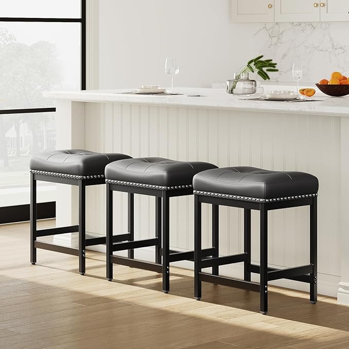 MALOL Set of 4 Saddle Bar Stools Counter Height 24.4”, Backless Barstools - Image 10