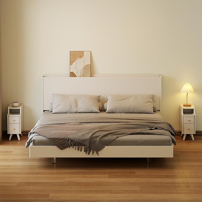 Small Nightstand with Drawers, Solid Wood Bedside Table, Narrow White Nightstand - Image 8