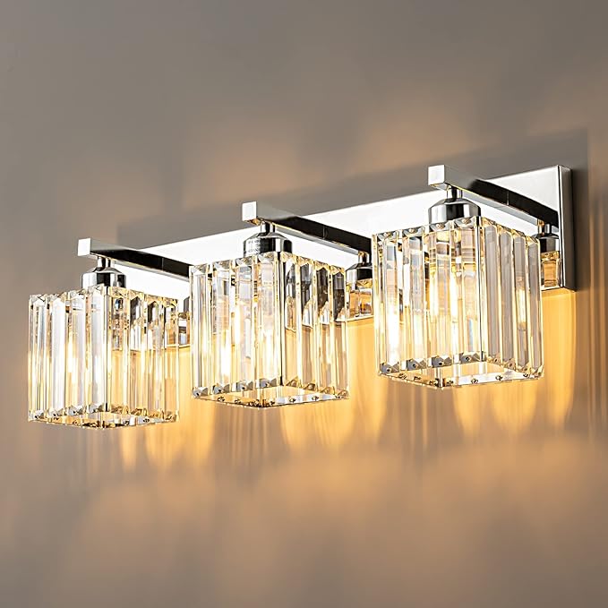 Modern Bathroom Vanity Light 3-Lights Chrome Crystal Bathroom Wall Light Vanity by FDPBY