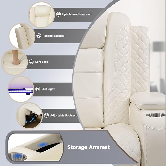 PU Leather Power Wall Hugger Chair Double Reclining Sectional Sofa 2-Seater - Image 3