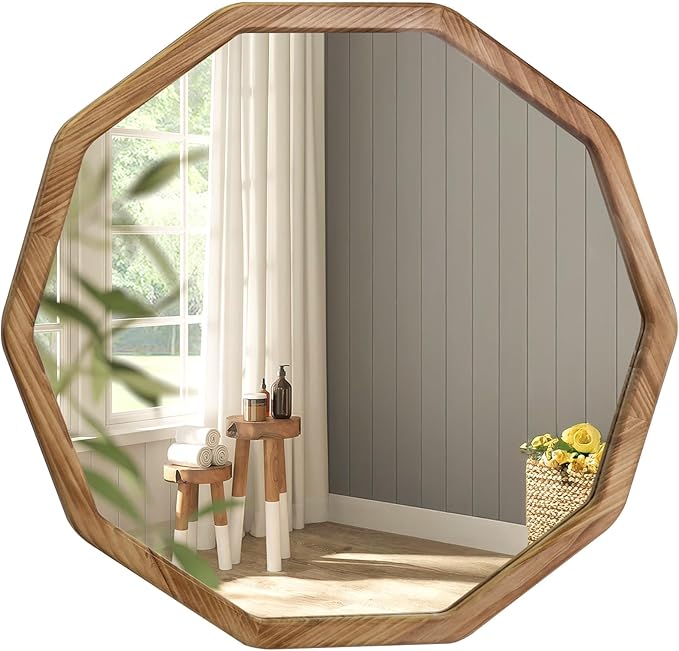 ULIKE Wood Mirror for Wall, 24 Inch Rustic Farmhouse Mirror - Image 7