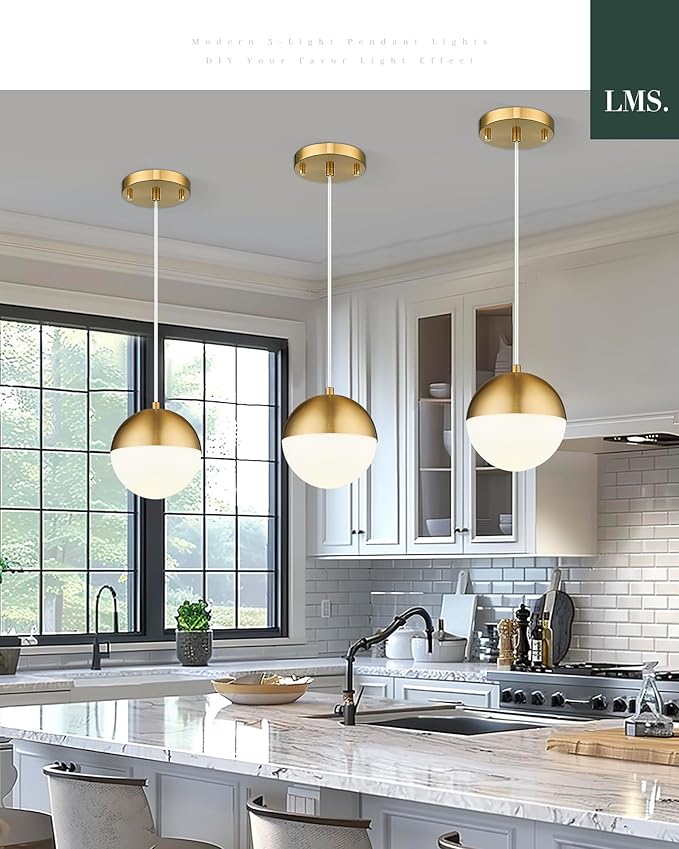 LMS 6-inch Brushed Gold Pendant Light Fixtures, Mid Century Pendant Light - Image 4