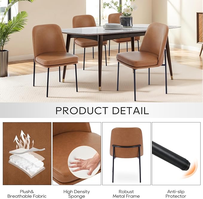 COLAMY Modern Dining Chairs Set of 6, Faux Leather Upholstered Kitchen Chairs - Image 2