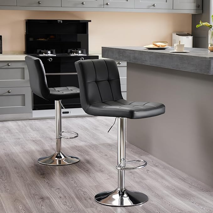 Sweetcrispy Bar Stools Set of 4, Armless PU Leather Adjustable Swivel Barstools - Image 6