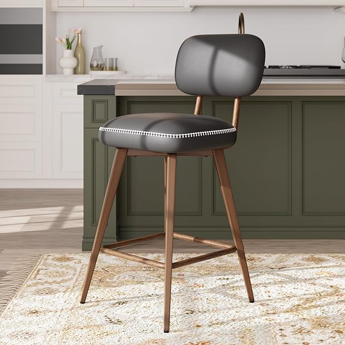 Swivel Bar Stools Set of 6, Mid Century PU Leather Counter Height Bar Chairs - Image 10