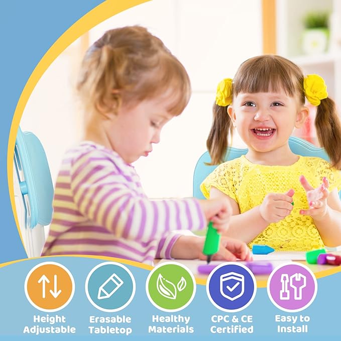 FUNLIO Kids Table and 2 Chairs Set, Height Adjustable Toddler Table and Chair - Image 2