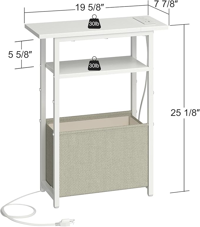 Narrow Side Table with Charging Station, LED End Table Set of 2 - Image 3