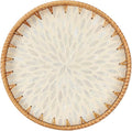 Round Rattan Tray with Mother of Pearl Inlay, Rattan Serving Tray with Wooden by Kmelep