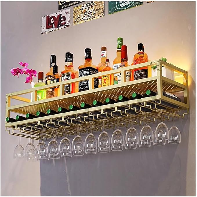 Pengfei LED Wine Rack Wall Mounted, Industrial Metal Wall Wine Shelf & Glass - Image 2