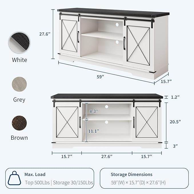 GarveeHome Farmhouse TV Stand for TV up to 65 Inches and Entertainment Center - Image 2