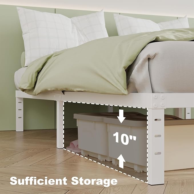 12 Inch White Full Size Bed Frame, Heavy Duty Bed Frame Full Size Mattress - Image 5