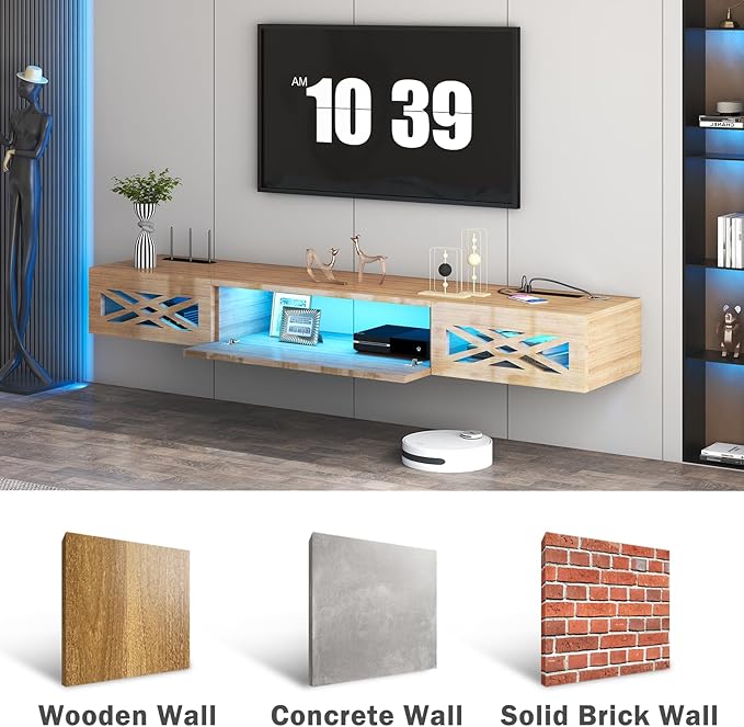 Floating TV Stand, Floating Wall Mounted TV Shelf Modern High Gloss tv Cabinet - Image 3