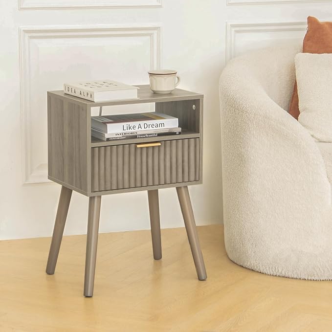 Night Stand with Charging Station, Modern Bedside Table with Drawer and Solid - Image 2