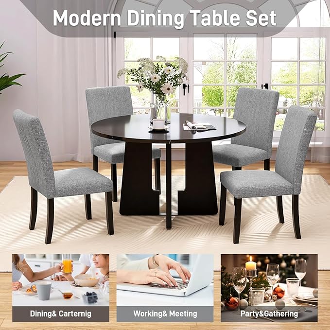 Ball & Cast Dining Table Set for 4, 5-Piece Kitchen Table Set W/ 43" Round Faux - Image 5