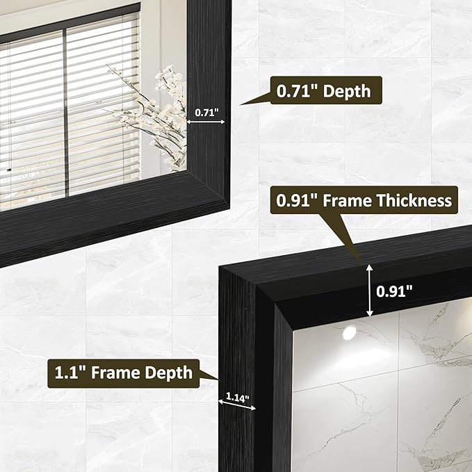 WEER Black Framed Mirror, 28X36 Inch Matte Black Wall Mirror - Image 4