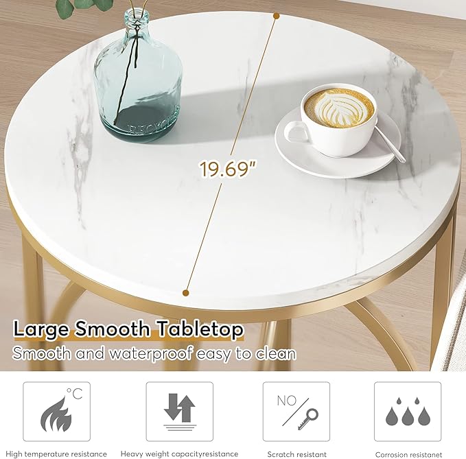 Tribesigns Round End Table for Living Room Set of 2, Modern Marble Side Table - Image 4