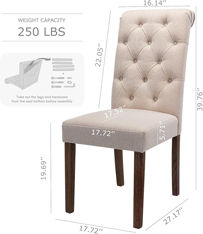 COLAMY Tufted Upholstered Dining Chairs Set of 2, Accent Parsons Chairs - Image 3