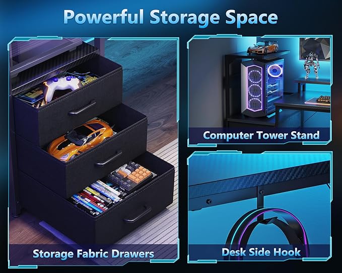 AODK 52 Inch Gaming Desk with USB Charging Ports & LED Light- Reversible - Image 6