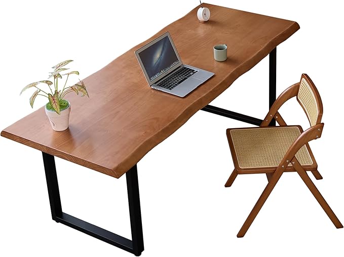 Solid Wood Office Desk with Metal Base Stylish Durable Multi-Size Options by KunAndPeng