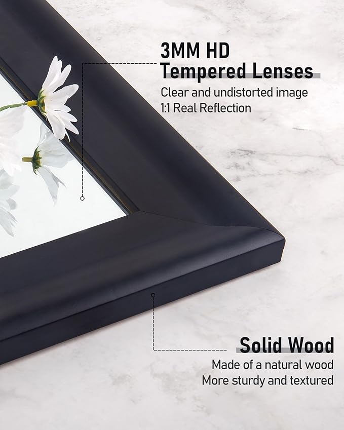 CULER Black Wood Wall Mirror for Bathroom, Rectangle Large 30 x 40 inch Hanging - Image 6