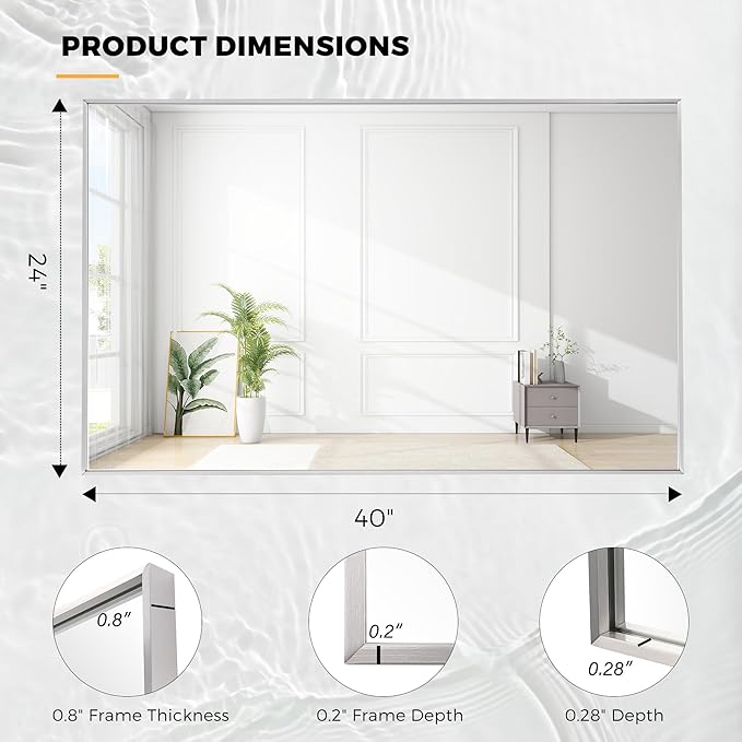 24x40 Inch Nickel Bathroom Mirror - Image 9