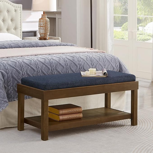 24KF Large Rectangular Storage Bench, Upholstered Seat Cushion, Ottoman Coffee by WEMARTHOMEDECOR