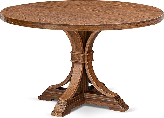 I57-0N-TP Breakfast Table with Acacia Wood Round Tabletop and Elegant Pedestal by LuxebyEastWestFurniture