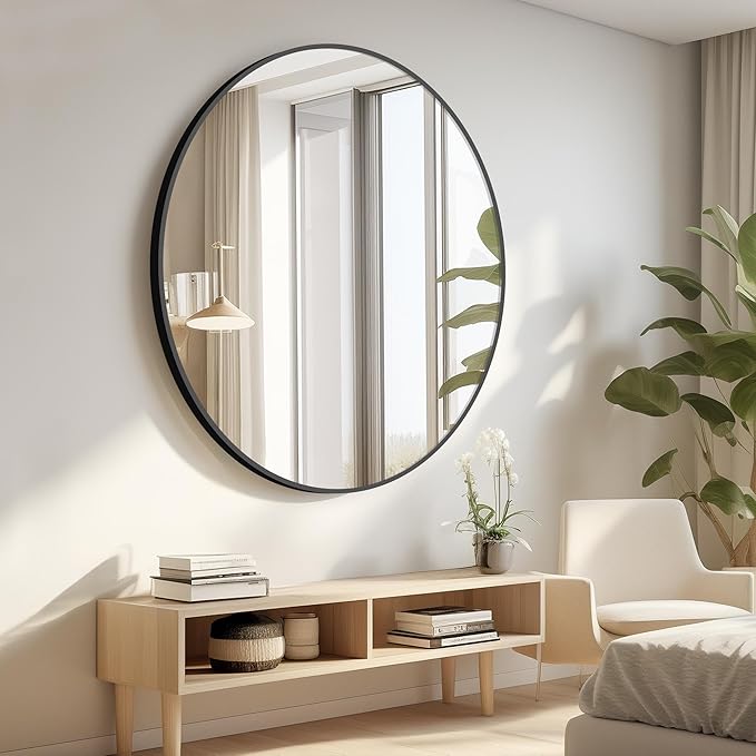Black Round Mirror, 42 inch Large Circle Mirror, Aluminum Alloy Metal Frame - Image 4