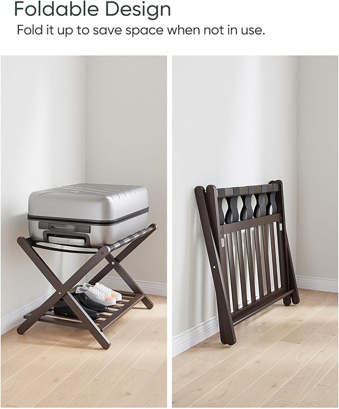 Pack of 2 Fully Assembled Bamboo Luggage Racks, Folding Suitcase Stand - Image 5