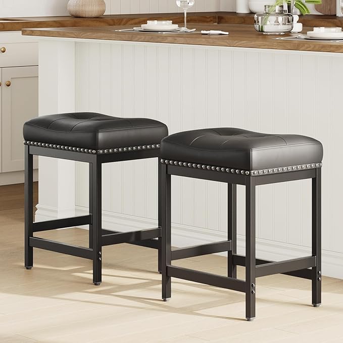 MALOL Set of 4 Saddle Bar Stools Counter Height 24.4”, Backless Barstools - Image 8