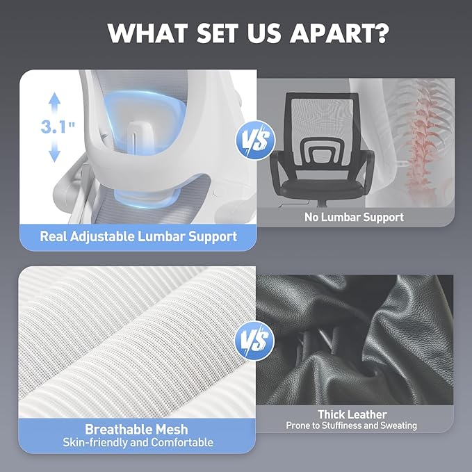 Ergonomic Office Chair with Adjustable Lumbar Support & Headrest, High Back - Image 9