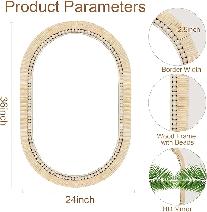 ULIKE Rattan Mirror for Bathroom, 24x36 Inch Oval Rustic Farmhouse Wall Decor - Image 2